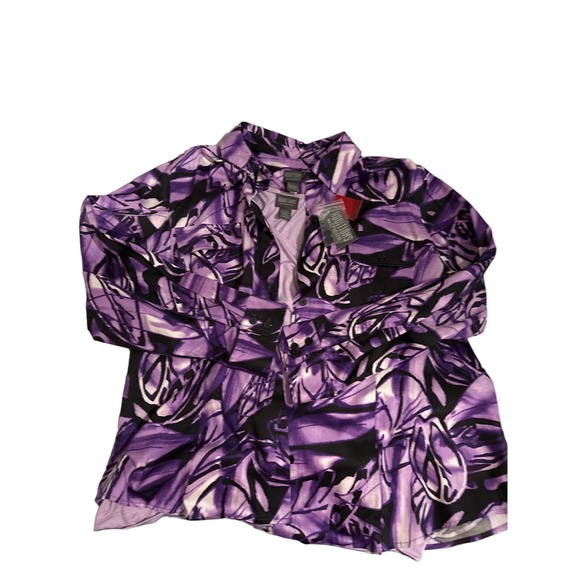 Chicos Top Jacket Ocean Leaves Purple with purple Under Shirt Womens Size 3 - Picture 8 of 9